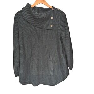 Style & Co Womens 1X Button Cowl Neck Pullover Knit Sweater Green